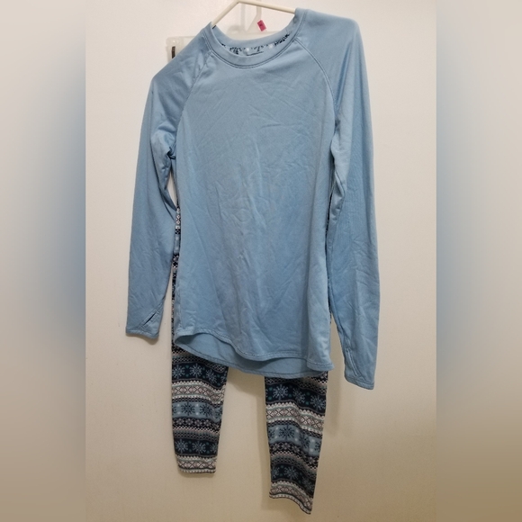 EUC sleek baby blue pj set w fun pattern, sz S - Picture 1 of 8